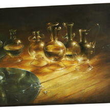 Still Life with Glass Vessels 1, 7-1/2 x 9-1/2 inches, oil on panel