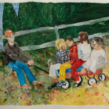 Fall Wagon Gang, Watercolor, 19 x 24 inches 