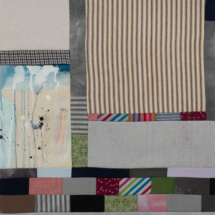 Clay Pigeons (After John Prine), dyed fabric, cut-up paintings, sewing, colored pencil, 19½ x 16¼ inches