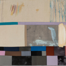 From February, colored pencil, ink, acrylic, coffee, cut-up paintings, and sewn fabric, 20 x 16 inches