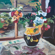 Yellow and Blue Pot Still Life, 35 ¼ x 35 ¼ inches, acrylic on canvas