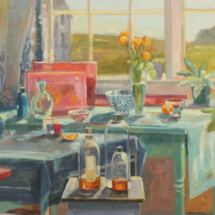 February Studio, Oil on paper on panel, 15 x 38 inches