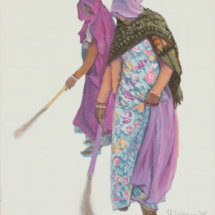 Temple Sweepers: Nepal, 10-1/2 x 9-1/2 inches, Oil and Graphite on Linen
