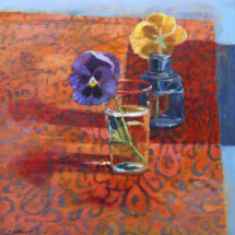 Two Pansies, Oil on paper on panel, 12 x 12 inches