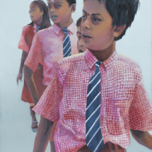 School Children: Mysore, India, Framed: 10½ x 9½ inches, Oil and Graphite on Linen.