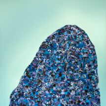 The Enduring Chill - Blue, 70 x 70 inches, hand stitching, fabrics, acrylic, and oil on canvas