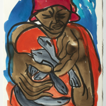 Mending Fish Nets 1, Gouache on heavy stock, 30 x 22 ¼ inches