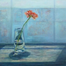 One Zinnia, Oil on paper on panel, 20 x 29 inches 