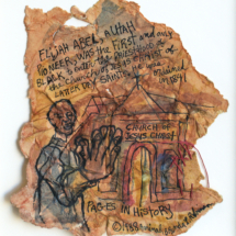 Elijah Abel: A Utah Pioneer - Pages in History Series, Thread, charcoal, ink and acrylic on paper, 15 x 14 inches