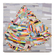 Criss-cross Rock Walk, machine sewn fabric collage, 36 x 36 inches 