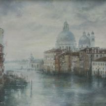 View from Accademia Bridge in January, Oil on panel, 9 ½ x 11 inches
