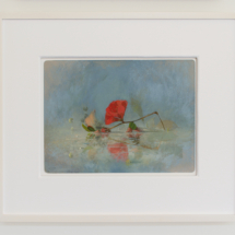 Transitory Spaces: Red Flowering Branch and Fragments, Oil on museum board, Framed: 16 ½ x 19 ½ inches