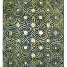 #497, Silver Drops of the Moon, Silk, waxed linen, linen, paint, nickel silver wire, digital jacquard, hand woven TC2 loom, 72 x 57 ½ inches