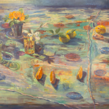 Tablescape, Oil on paper on panel, 35 x 59 inches